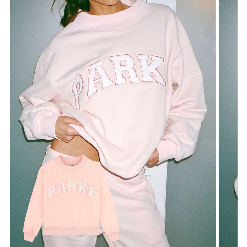 NWT Parke Valentines Day Varsity 2025 Mockneck Sweater In Ballet Colorway
